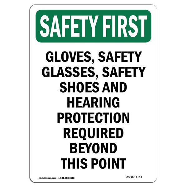 Signmission OSHA Sign, Gloves Glasses Safety, 10in X 7in Rigid Plastic, 7" W, 10" H, Portrait OS-SF-P-710-V-11132 - main